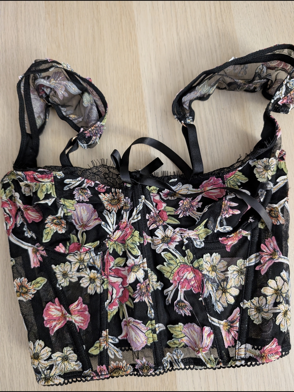 NWT Victoria's Secret Black Floral Lace Bustier Top